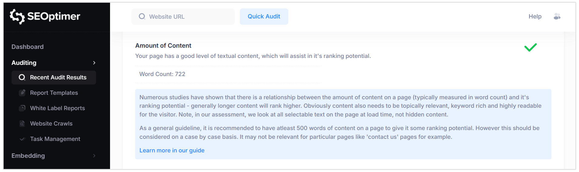 Cantidad de verificación de contenido